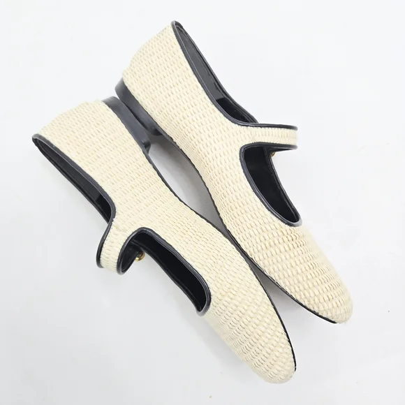 Sam Edelman Michaela Raffia Square Toe Ballet Flats Linen Ivory - Picture 5 of 13